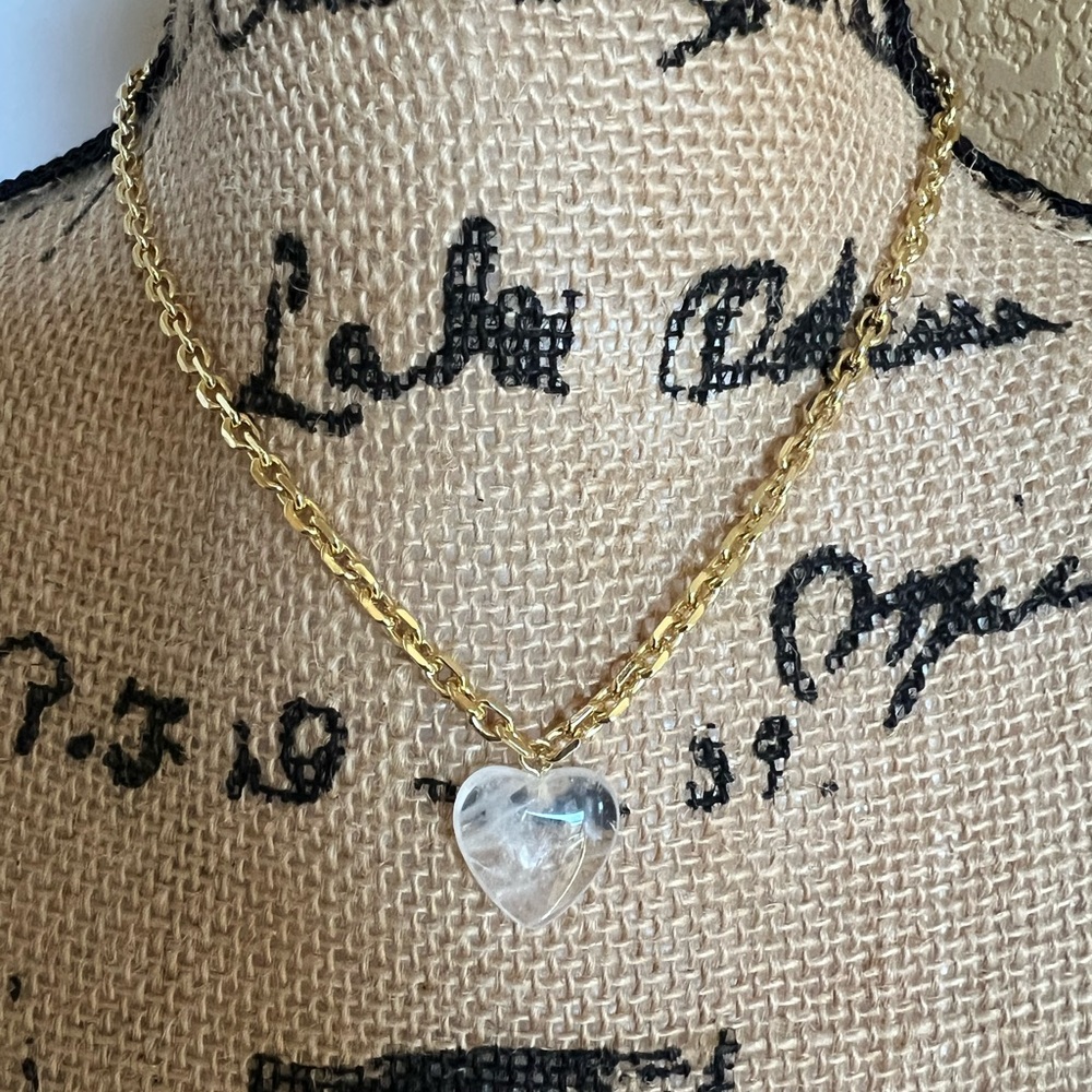 Frosted Heart Pendant with Gold Tone Chain